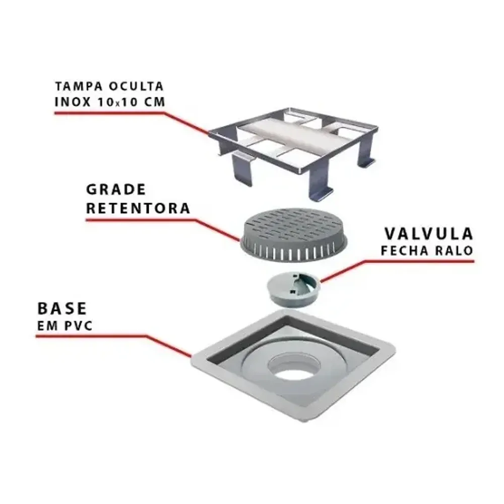 Ralo Linear Elleve Square Tampa Oculta 10x10 cm Inox