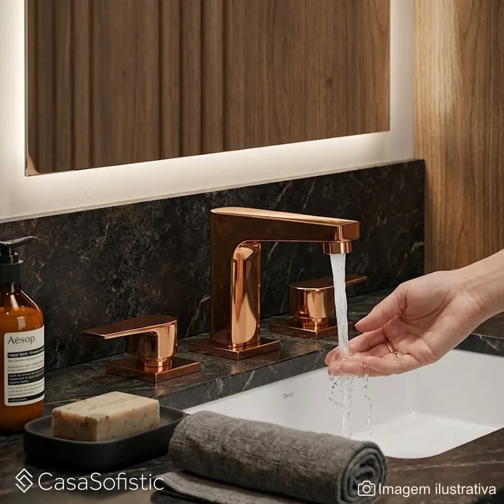 Misturador de Mesa Bica Baixa Lavatório Level Red Gold - Deca