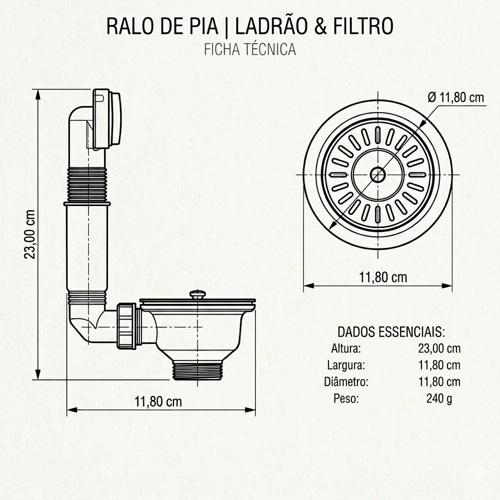 Válvula Tramontina 4.1/2 com Escape Aço Inox para Pias e Cubas 94510033