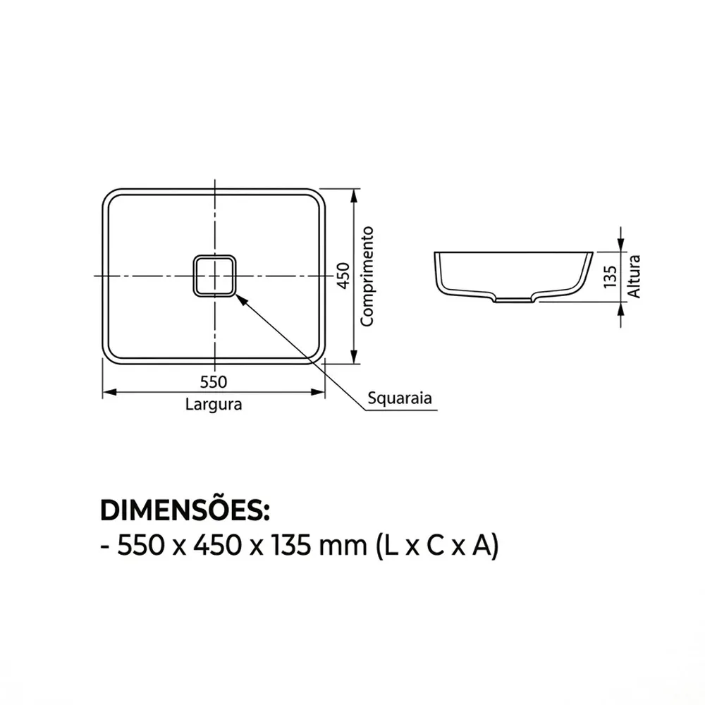 Cuba Deca Slim Retangular de Embutir 50 cm Branco L.33050.17