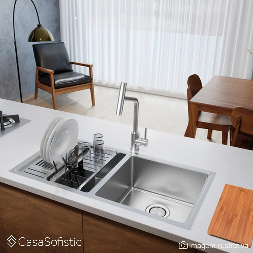 Kit de Acessórios em Aço Inox para Cubas Quadrum Design Collection