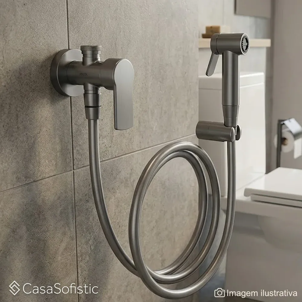 Ducha Higiênica com Registro e Derivação Argon Grafite Escovado Docol