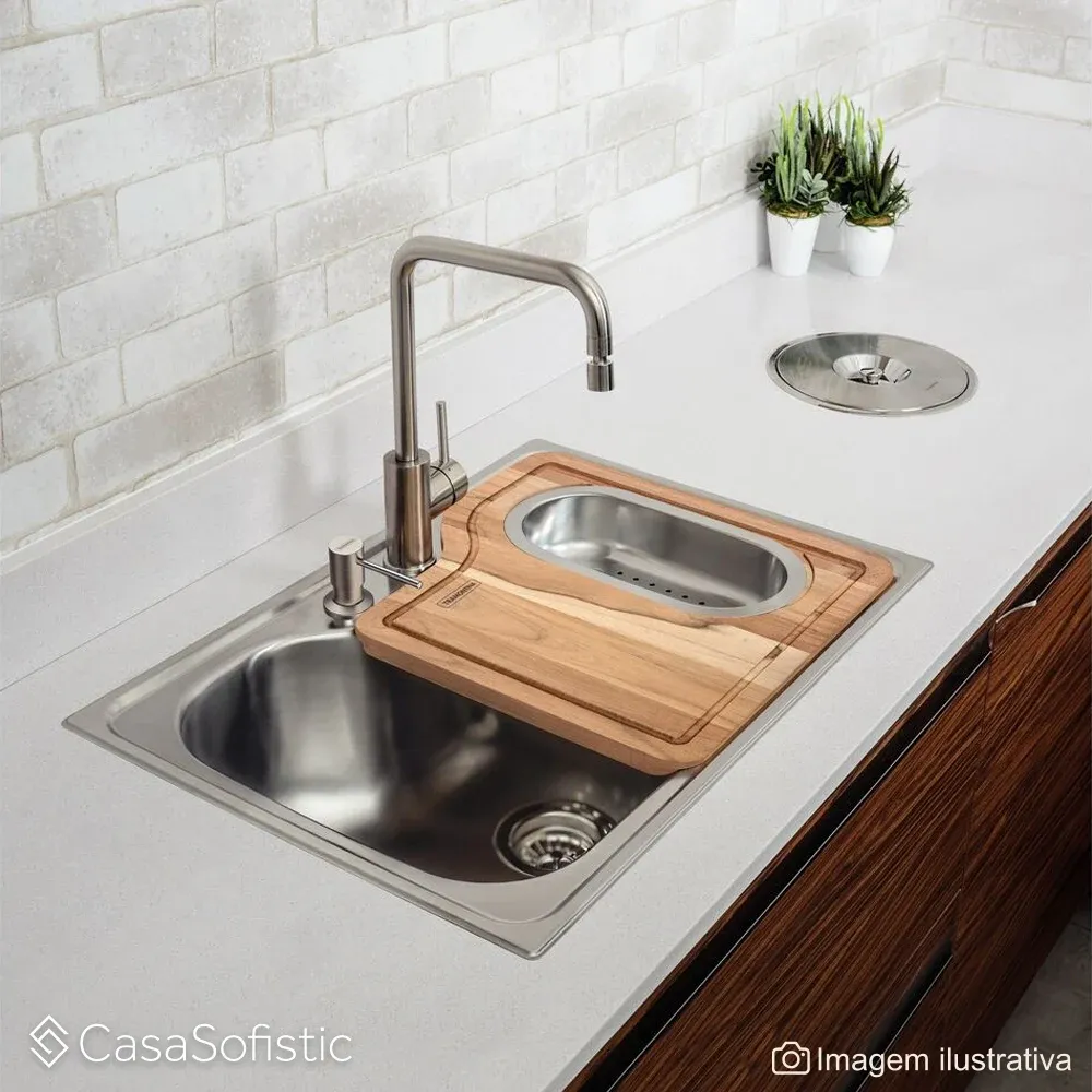 Monocomando Tramontina Angolare em Aço Inox Acetinado com Bica Articulada para Cozinha