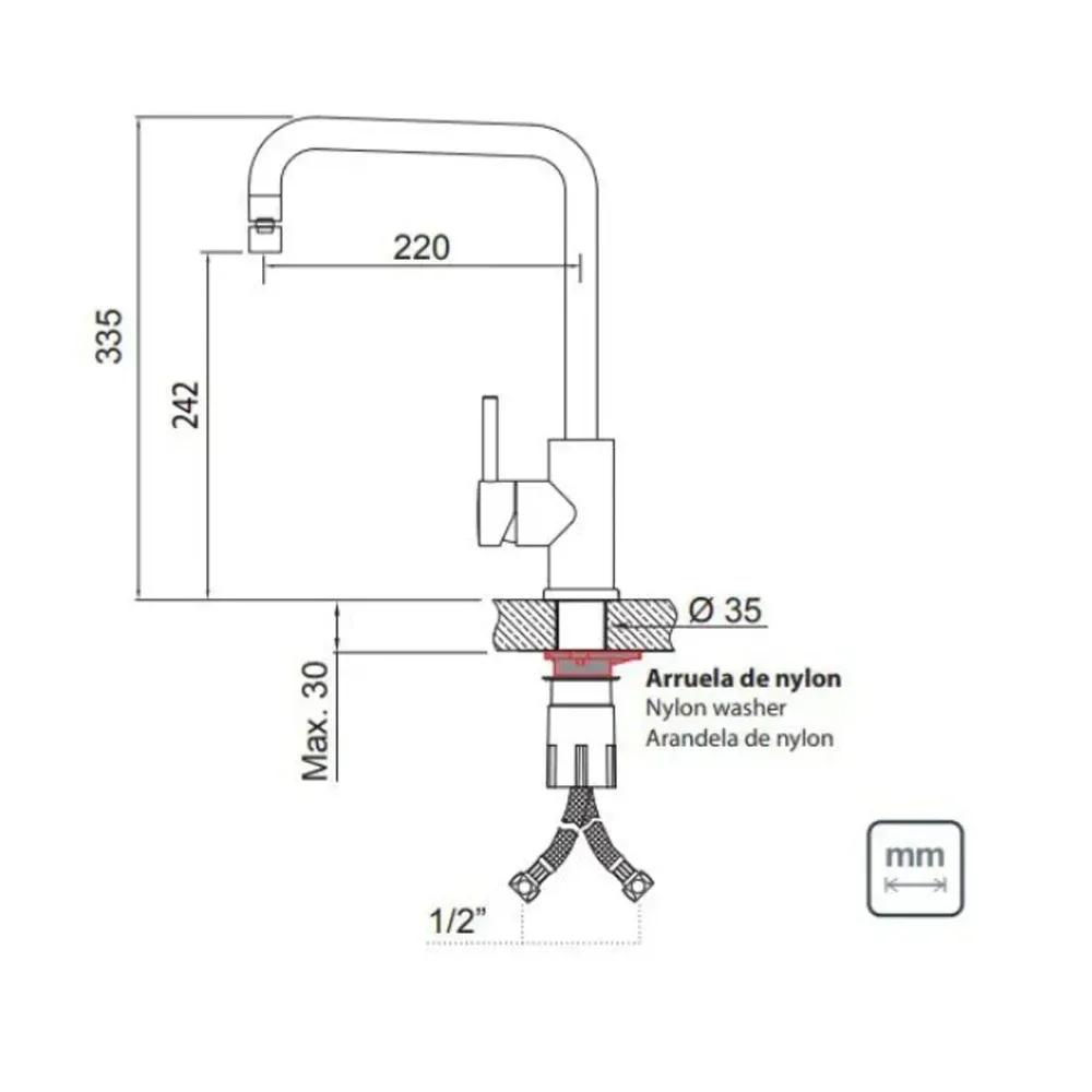 Monocomando Tramontina Angolare em Aço Inox Acetinado com Bica Articulada para Cozinha