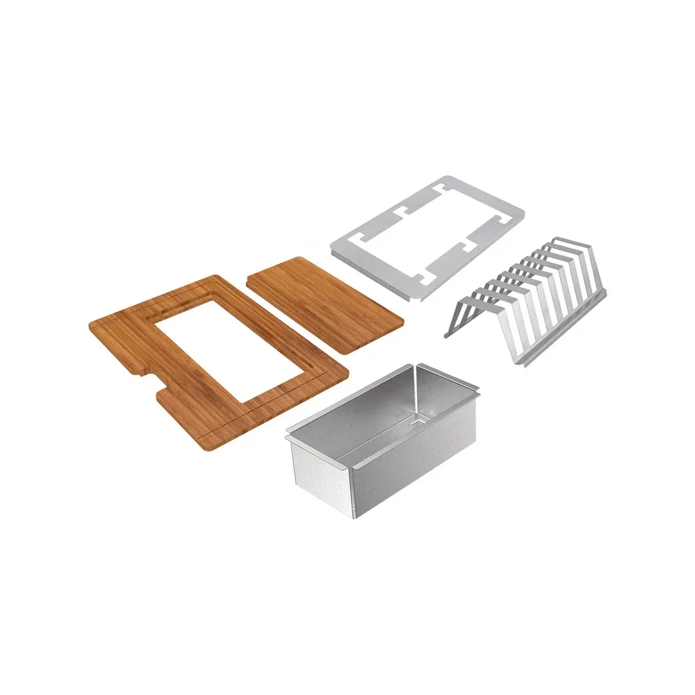Kit para Pia Tramontina Design Collection em Aço Inox com Tábua de Madeira Vazada 42x32 cm