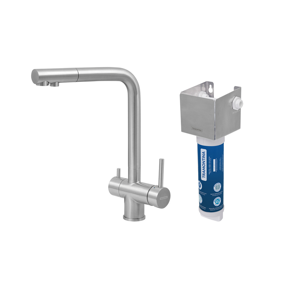Monocomando Tramontina Monde Filter Ultra em Aço Inox com Saída para Água Filtrada + Filtro