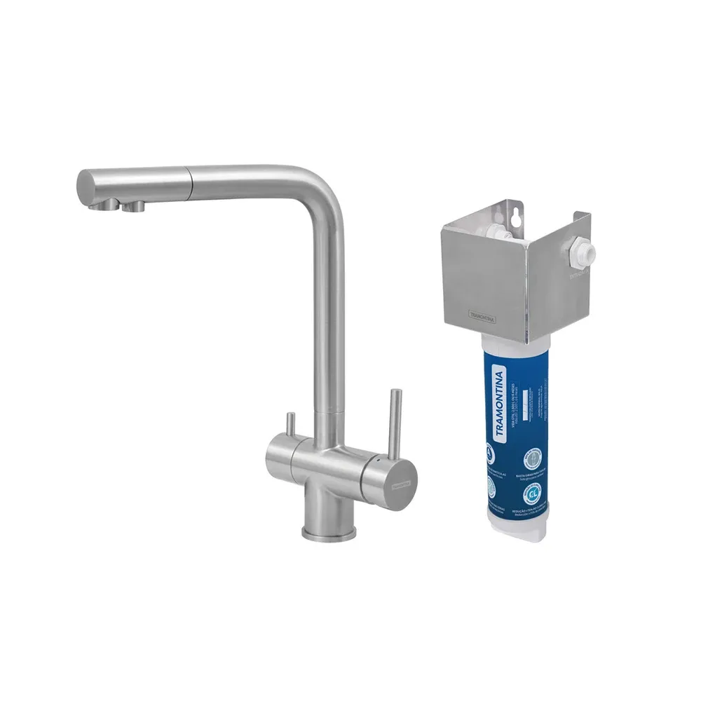 Monocomando Tramontina Monde Filter Ultra em Aço Inox com Saída para Água Filtrada + Filtro