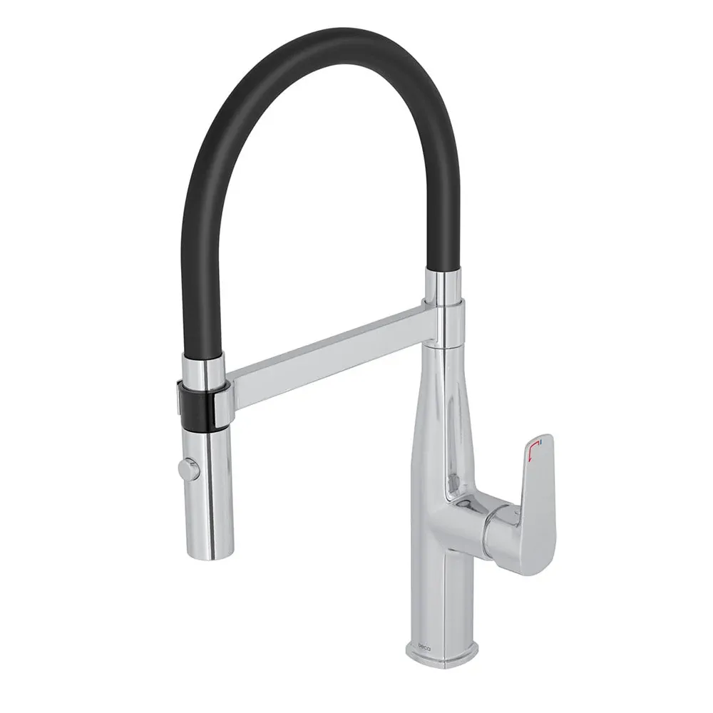 Misturador Monocomando Deca Level Motion para Cozinha Cromado e Preto com Ducha