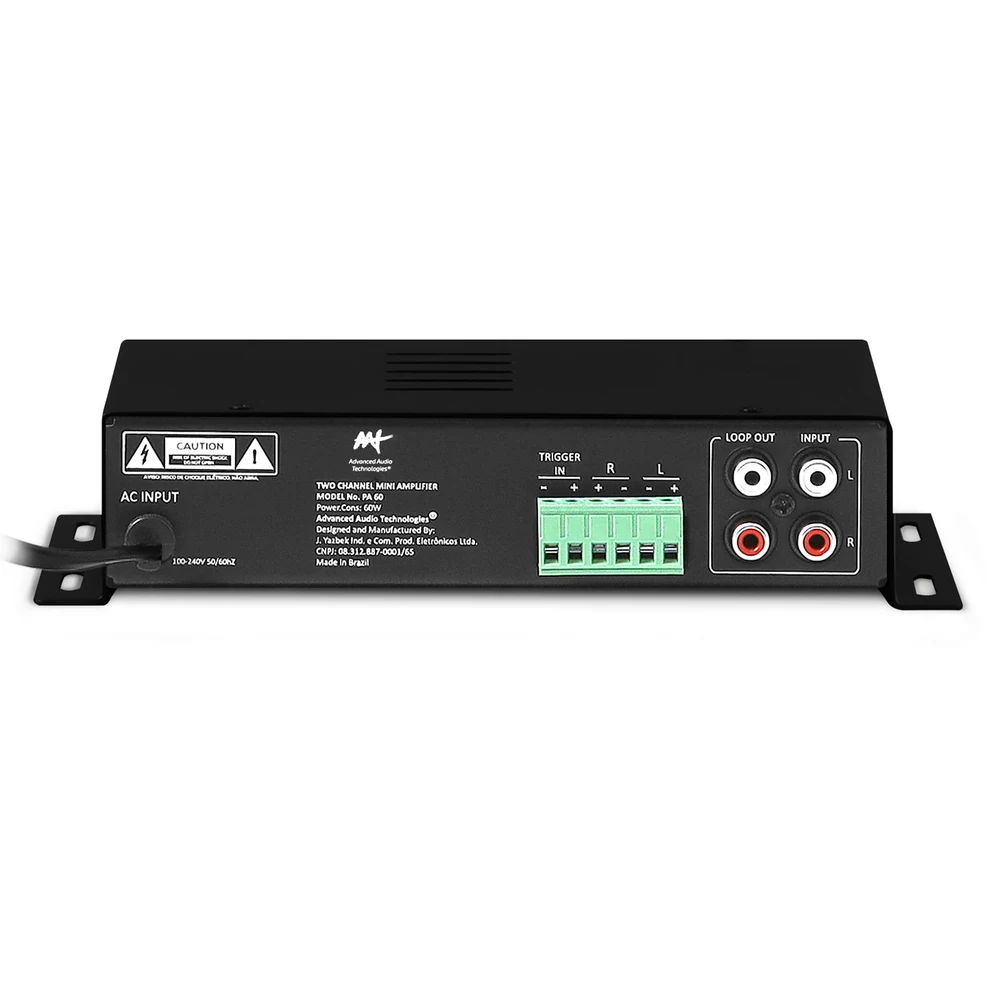 Amplificador de Potência AAT PA-60 Classe AB Estéreo 2x30W RMS Compacto