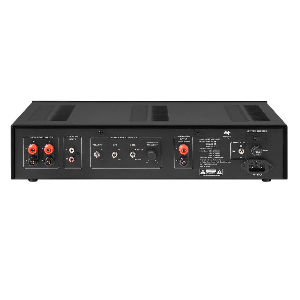 Amplificador para Subwoofer Passivo AAT PMS-100 Classe AB 200W RMS Máximos