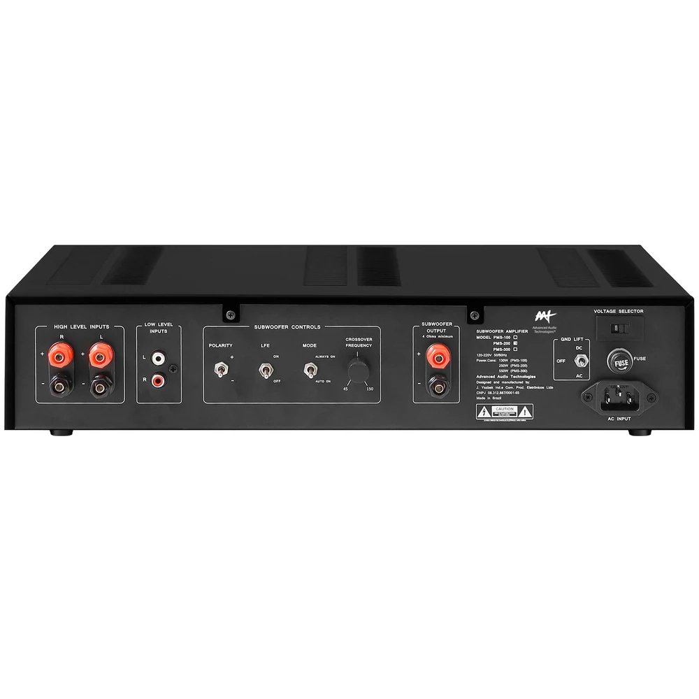 Amplificador para Subwoofer Passivo AAT PMS-200 Classe AB 400W RMS Máximos