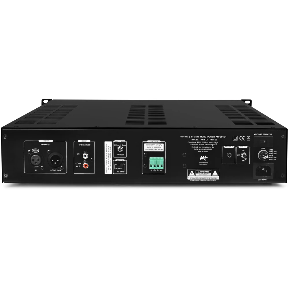 Amplificador de Potência Mono AAT PM-6 CI 70V/100V e 8/4 Ohms 100W RMS
