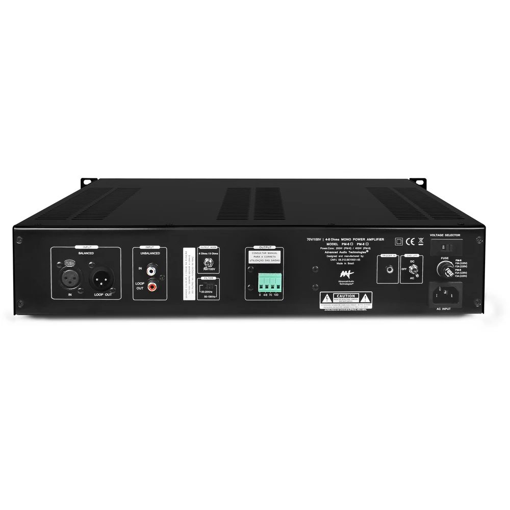 Amplificador de Potência Mono AAT PM-8 CI 70V/100V e 8/4 Ohms 200W RMS