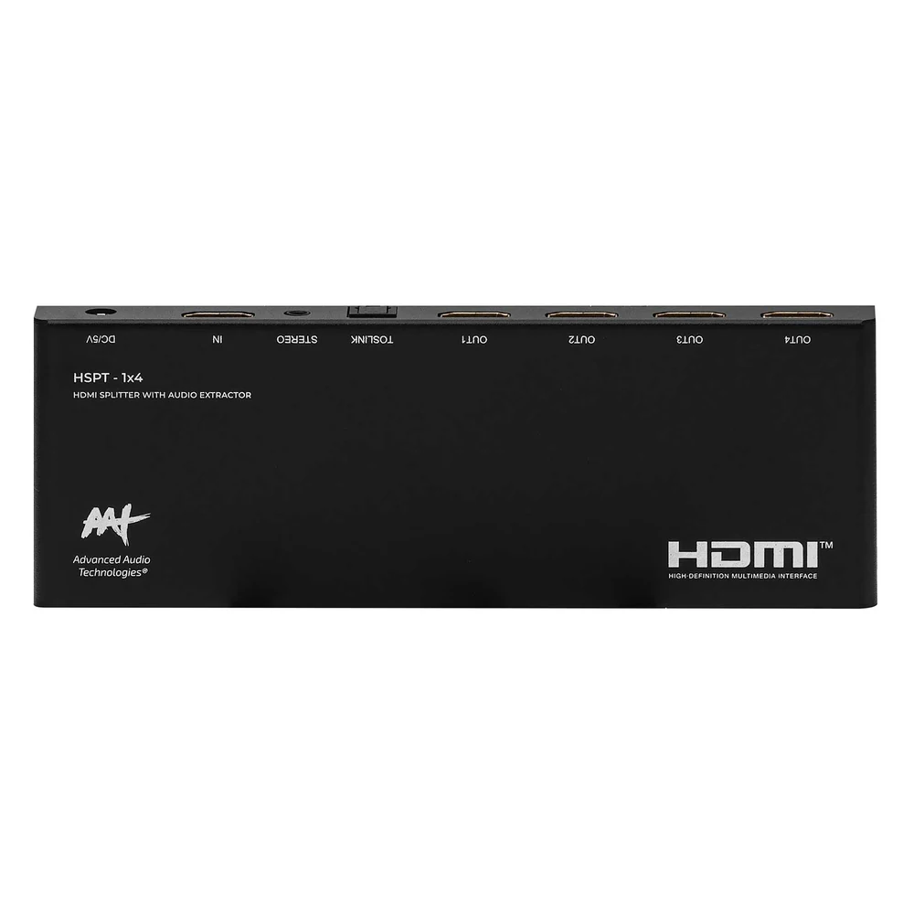 Splitter HDMI AAT HSPT-1x4 1 Entrada e 4 Saídas 4K 60Hz com Extrator de Áudio Óptico e P2
