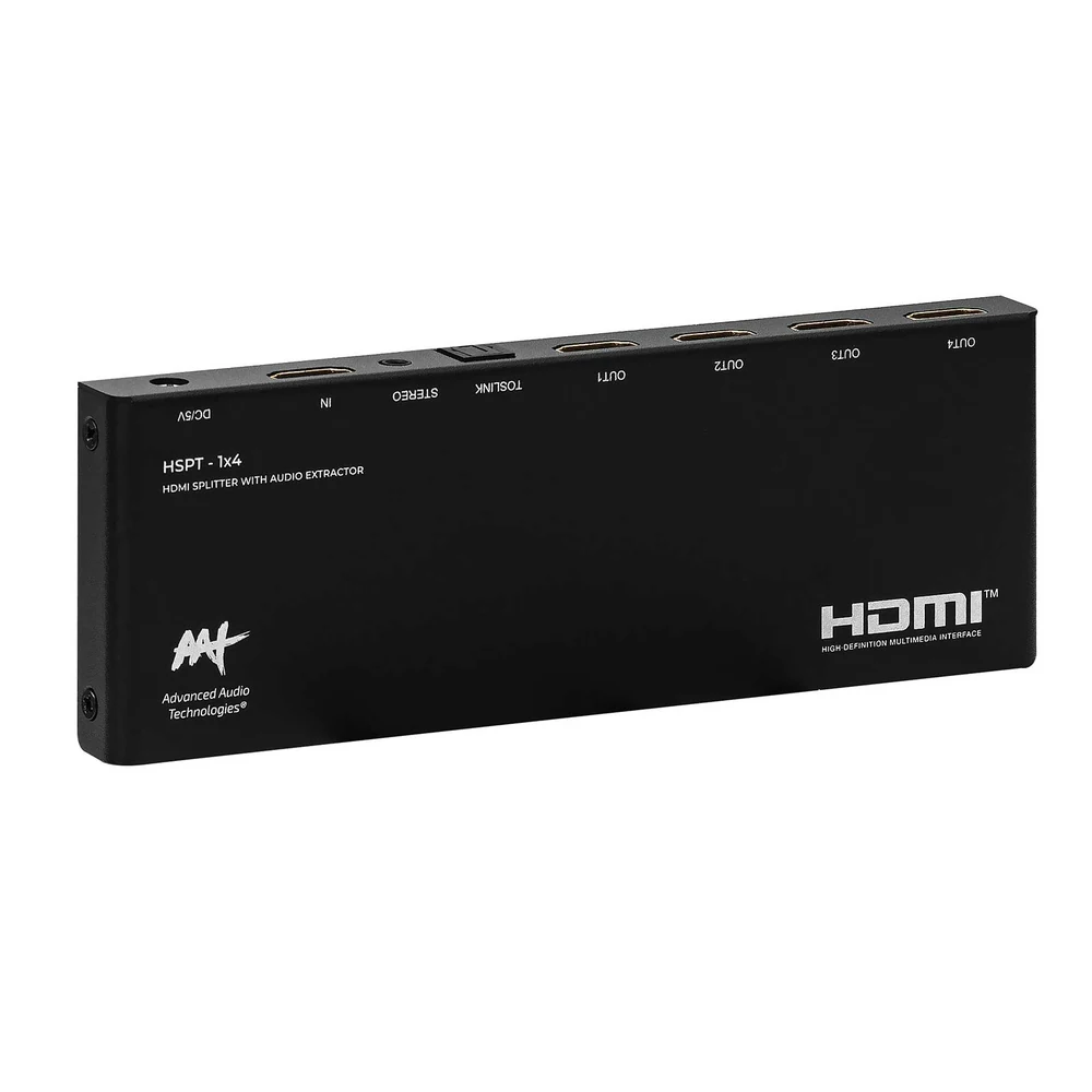 Splitter HDMI AAT HSPT-1x4 1 Entrada e 4 Saídas 4K 60Hz com Extrator de Áudio Óptico e P2