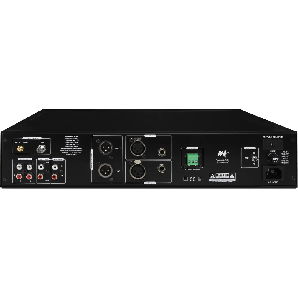 Mixer Amplificado AAT MA-2 CI G2 200W RMS 4 Ohms com Bluetooth, USB e Rádio FM