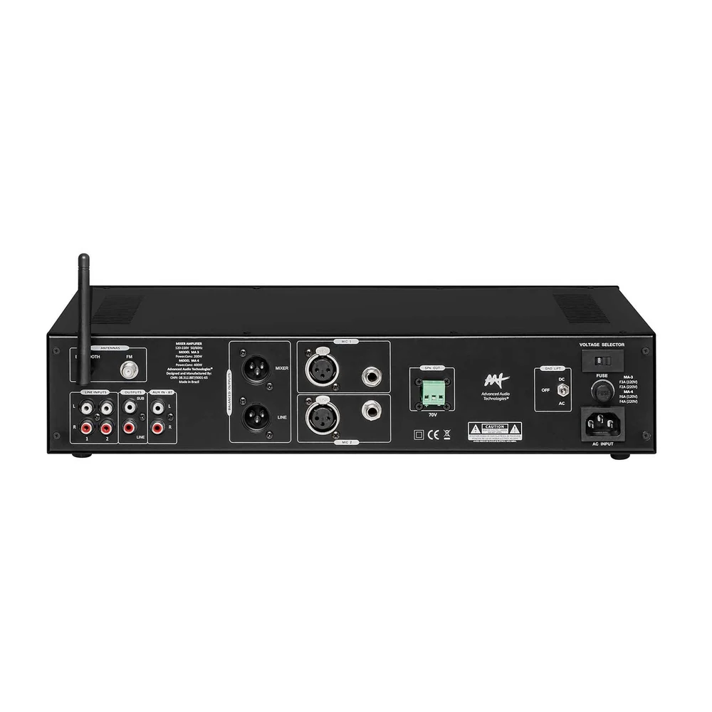 Mixer Amplificado AAT MA-3 CI G2 100W RMS 70V com Bluetooth, USB e Rádio FM