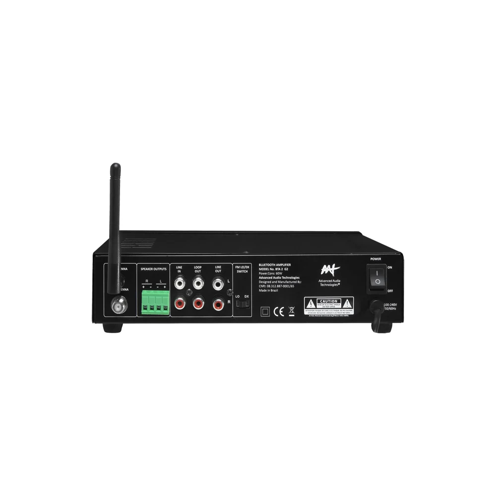 Receiver Compacto AAT BTA-2 G2 com Bluetooth 5.0, Rádio FM e USB 30W RMS