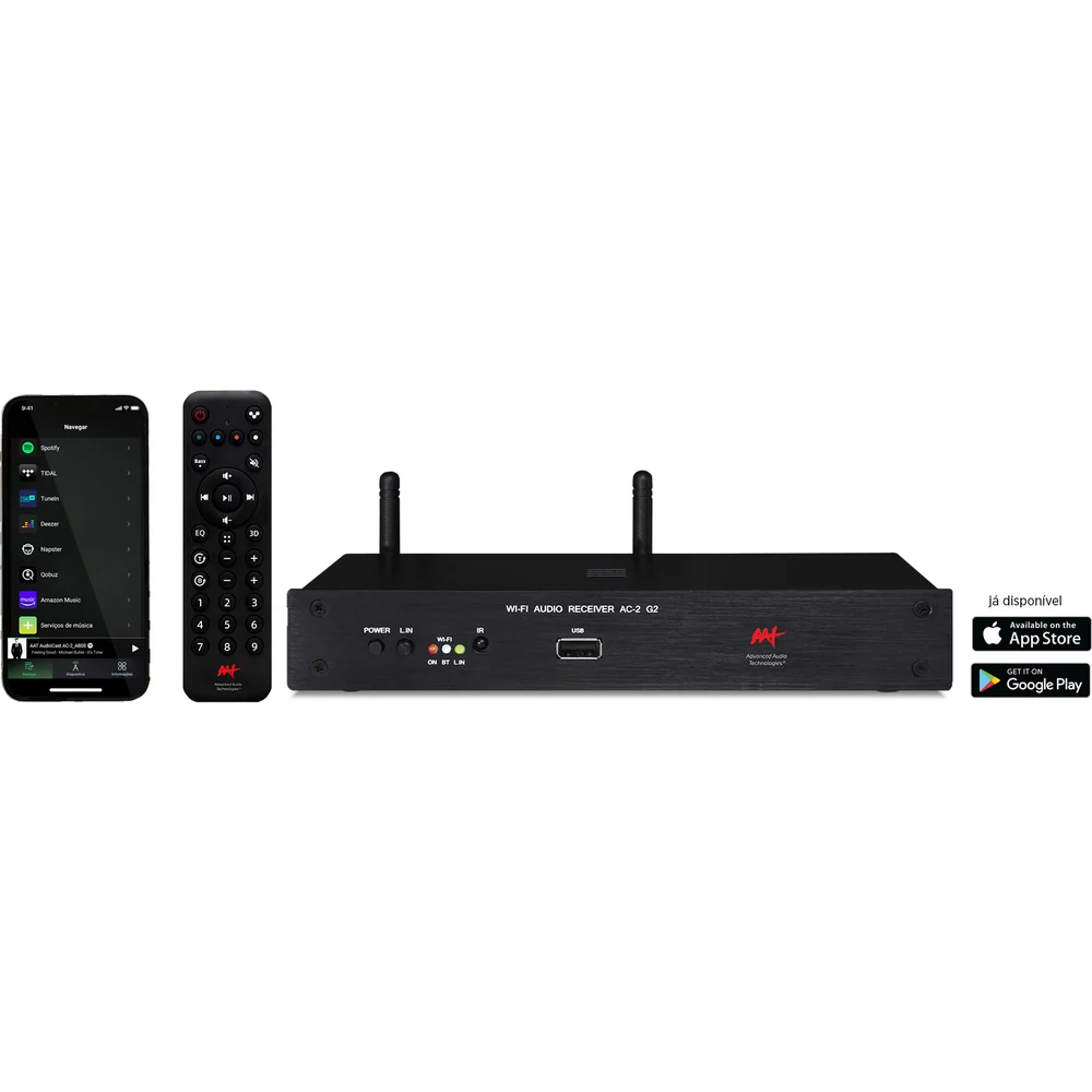 Streamer AAT AudioCast AC-2 G2 Pré-Amplificado com Wi-Fi, Bluetooth e DAC ESS Sabre 24 bits
