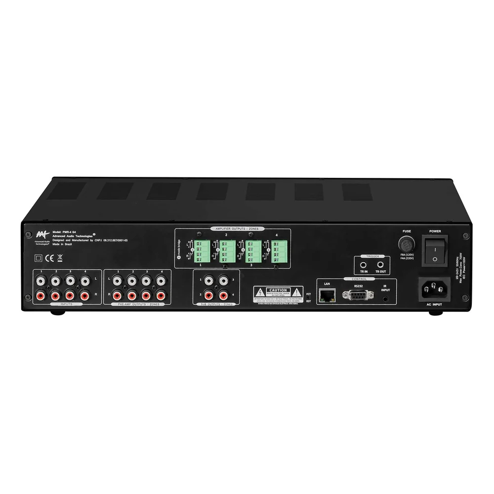 Amplificador Multiroom AAT PMR-4 Digital 4 Zonas Estéreo 8 Canais Classe D