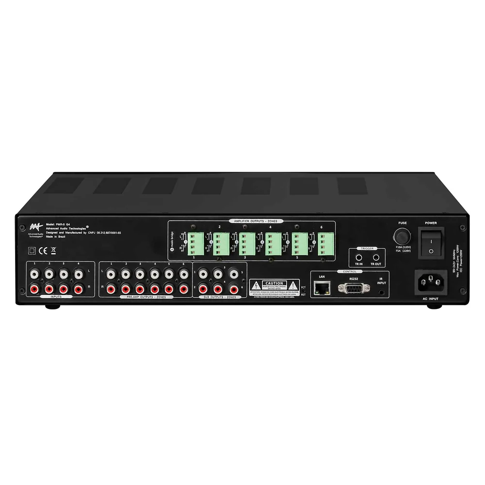 Amplificador Multiroom AAT PMR-5 Digital 6 Zonas Estéreo 12 Canais Classe D