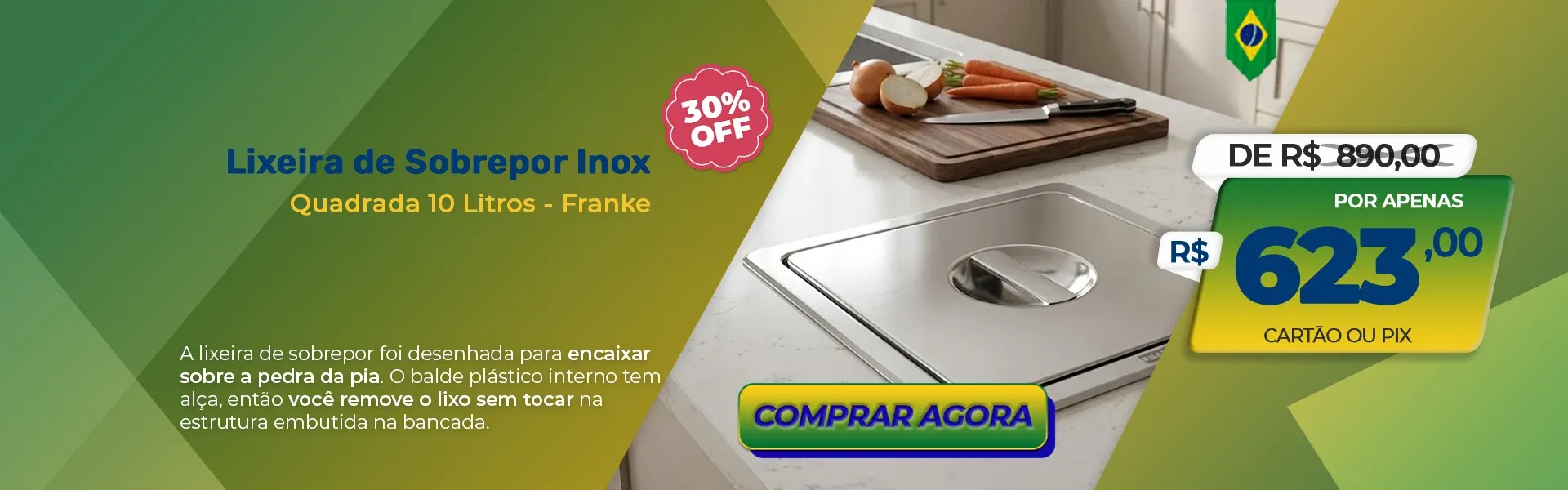 Lixeira de Sobrepor Inox Franke