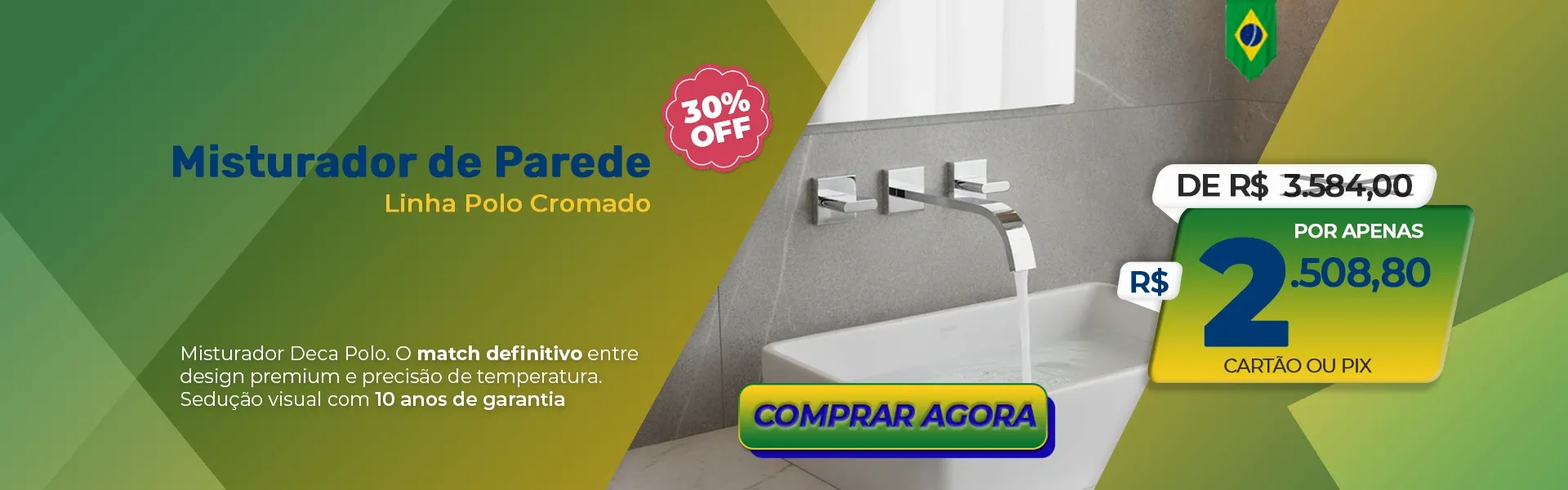 Misturador de Parede Polo Cromado