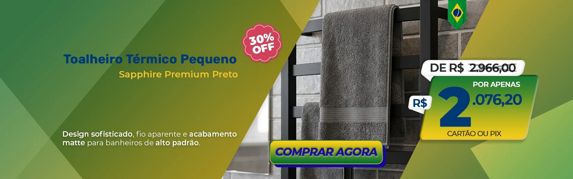 Toalheiro Térmico Pequeno Sapphire Premium Preto Matte - Metalworks